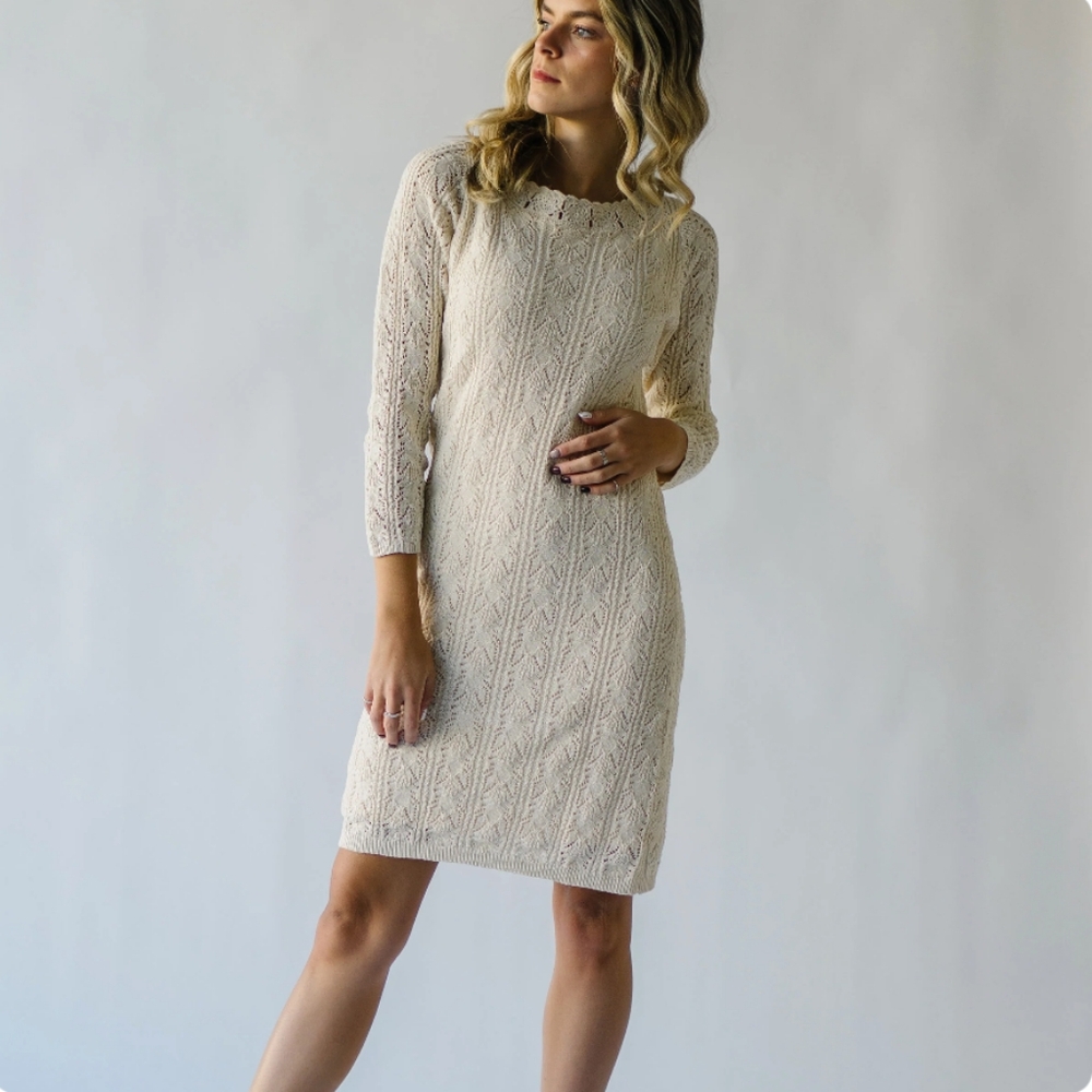 Piper & Scoot Perry knee length knit crochet dress cream